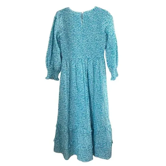 Pink City Prints Tuckernuck Ocean Ditsy Isabel V Neck Dress Long Sleeve Cotton - Picture 12 of 16